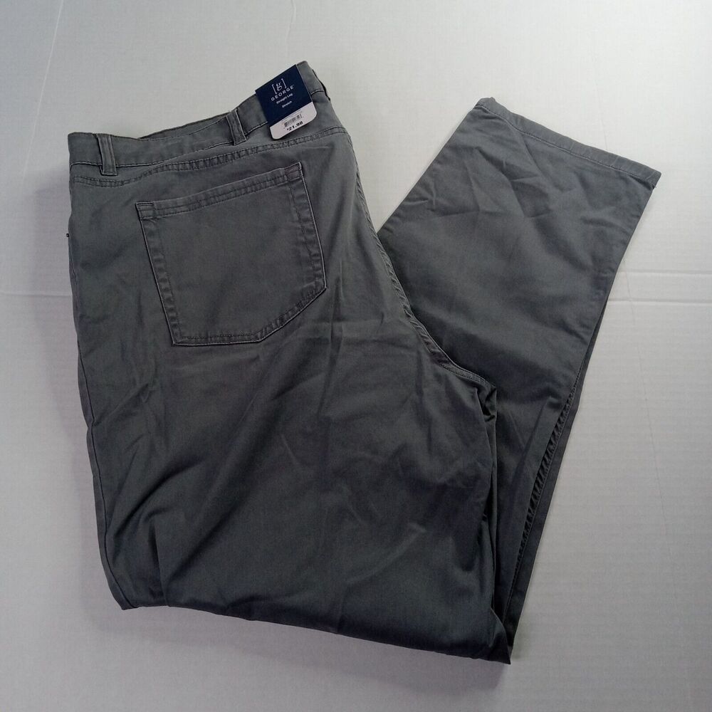 George Premium 5 Pocket Chino Pants Men's Size 44x30 Gray Straight Leg Stretch